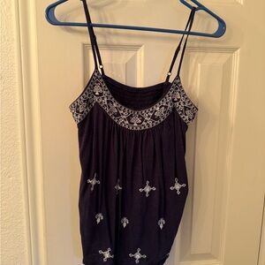 Embroidered navy and White Women's Top